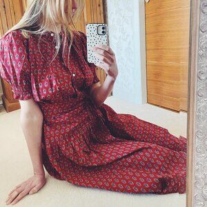 L'Atelier London Red Ditsy Print Cotton Midi Dress (S)